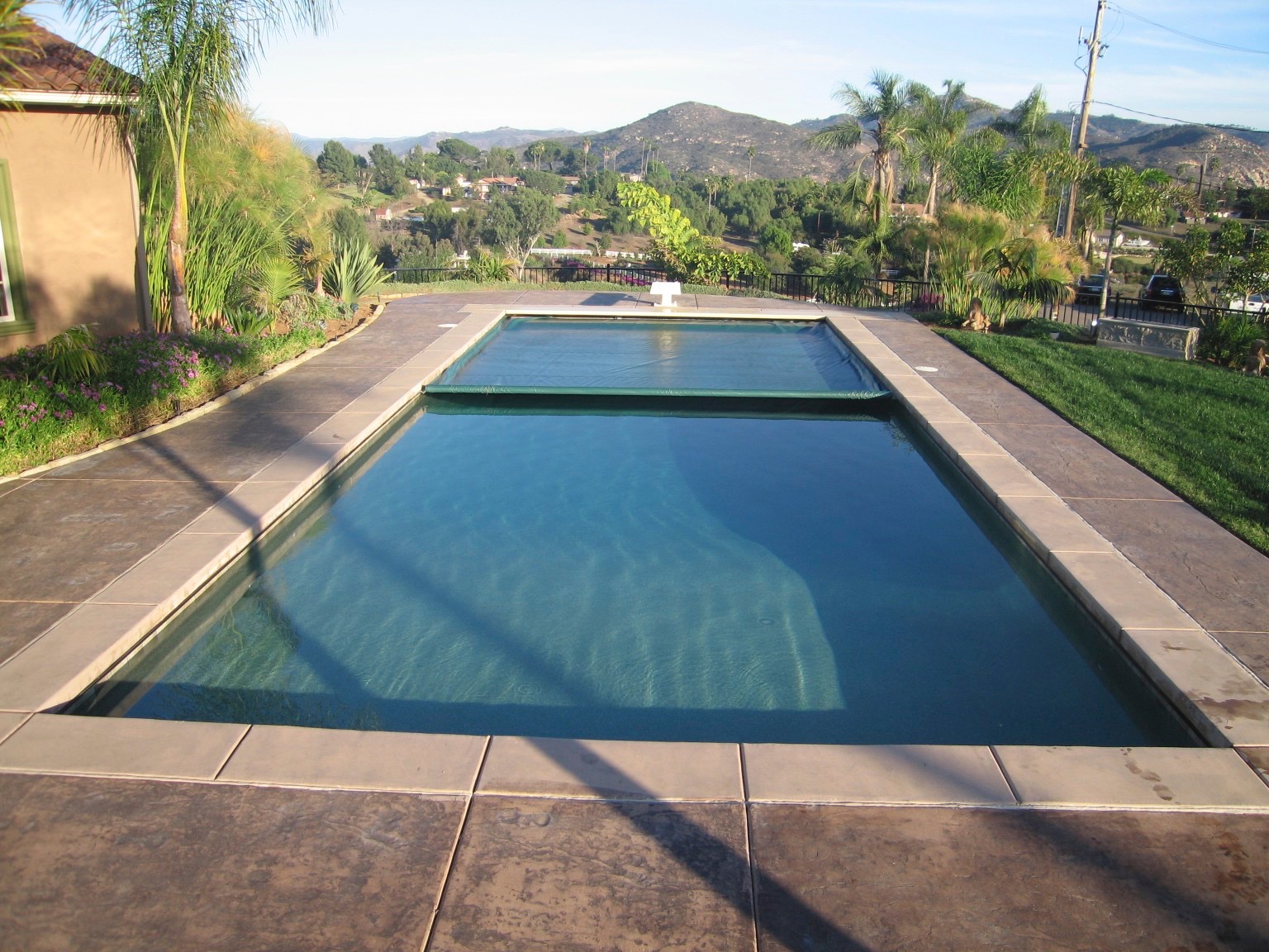 automatic pool cover navy blue